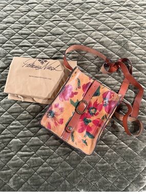 Patricia Nash Peach Floral Leather Crossbody with Tan Strap